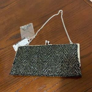 New York & Company Beaded Small Black Purse with Chain Handle